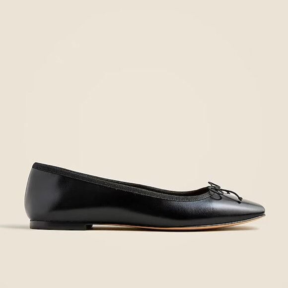 J Crew Quinn Square-Toe Ballet Flats in Black Leather - Picture 2 of 3
